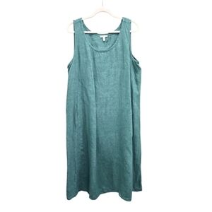 Eileen Fisher Green A Organic Linen A-Line Dress Size XL Sleeveless